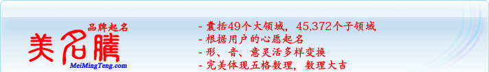 49個(gè)大領(lǐng)域，45,372個(gè)子領(lǐng)域；根據(jù)用戶的心愿起名；形，音，意靈活變換；完美體現(xiàn)五格數(shù)理